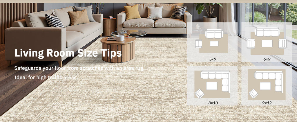 Soalmost Washable Area Rug 8x10, Large Soft Rugs for Living Room Vintage Beige Carpet 8x10 Area Rugs for Bedroom Dining Room Non-Slip Stain Resistant Under Table Rug