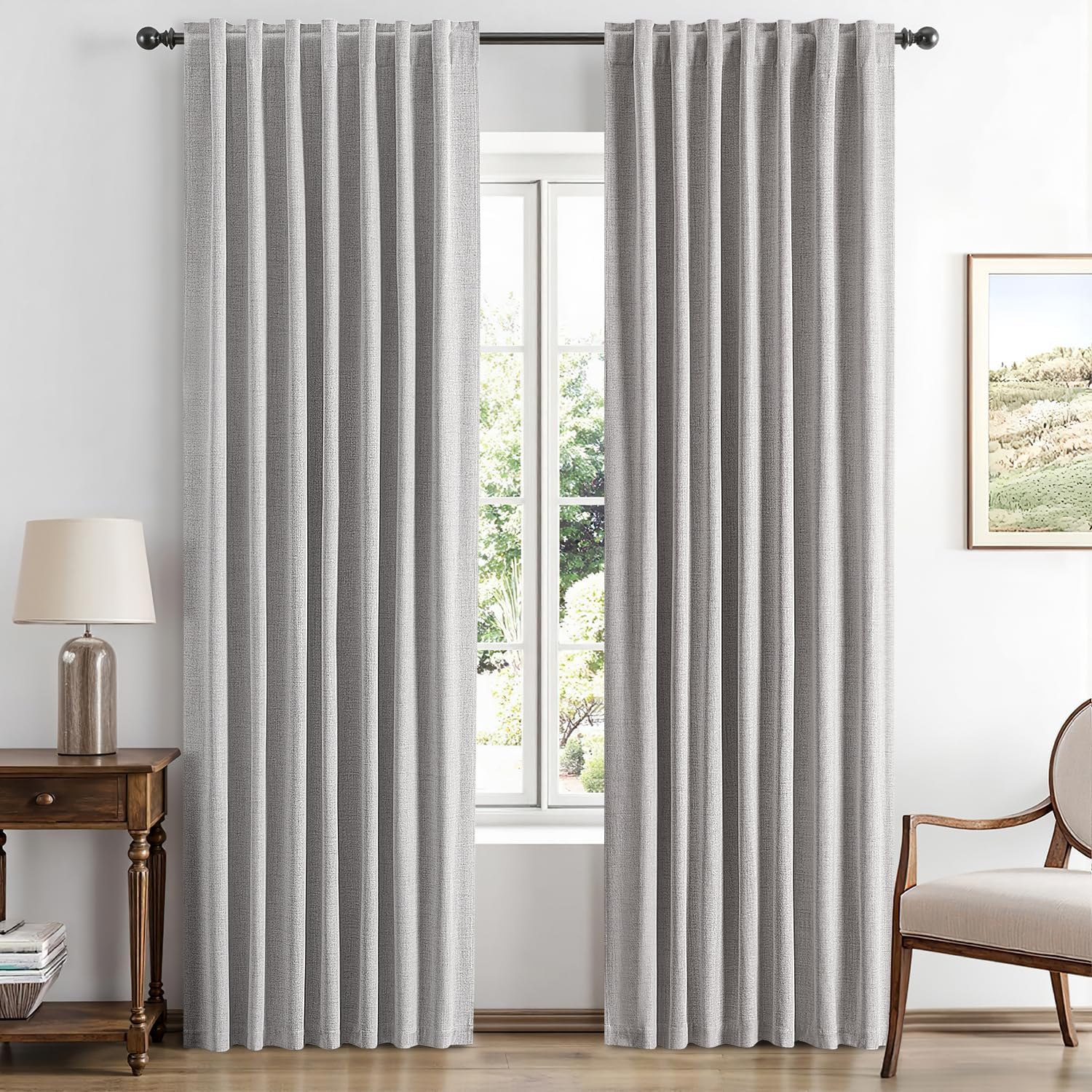 100% Blackout Linen Curtains for Bedroom, Ivory Solid Luxury Decor Thermal Insulation Room Darkening Drapes for Living Room Nursery Back Tab Rod Pocket 42 x 84 Inches, 2 Panels