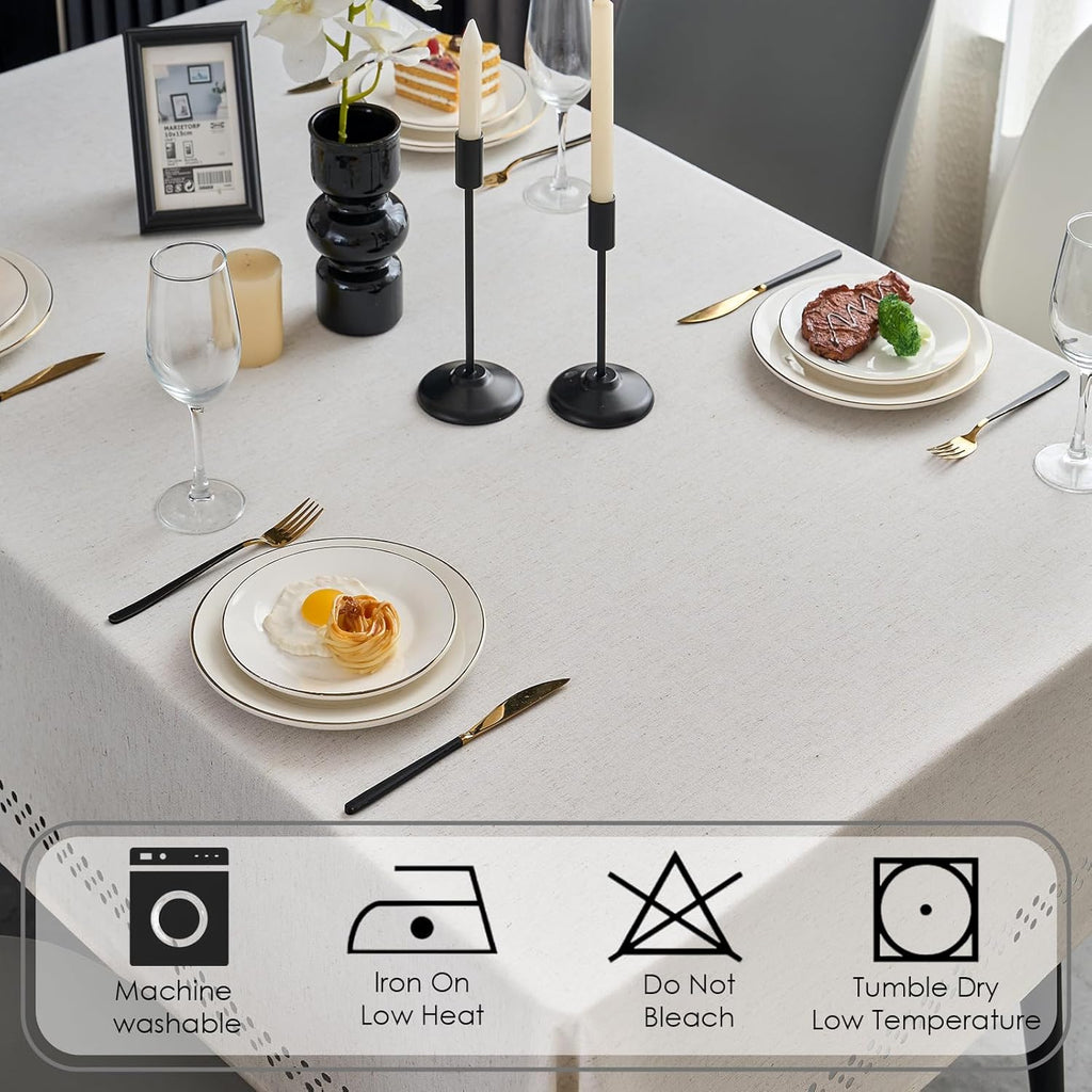 Natural Tablecloth, Rectangle Tablecloth with Decorative Cutouts, Stain Resistant & Wrinkle Free Table Cover for for Dining Table (Natural Cotton Linen, 70" x 52" (Rectangular))