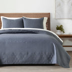 HOME Quilt Set Queen Size Navy Blue, Classic Geometric Diamond Stitched Pattern, Ultra Soft Microfiber Lightweight Bedding Bedspread Coverlet for All Season with 1 Quilt 2 Pillow Shams