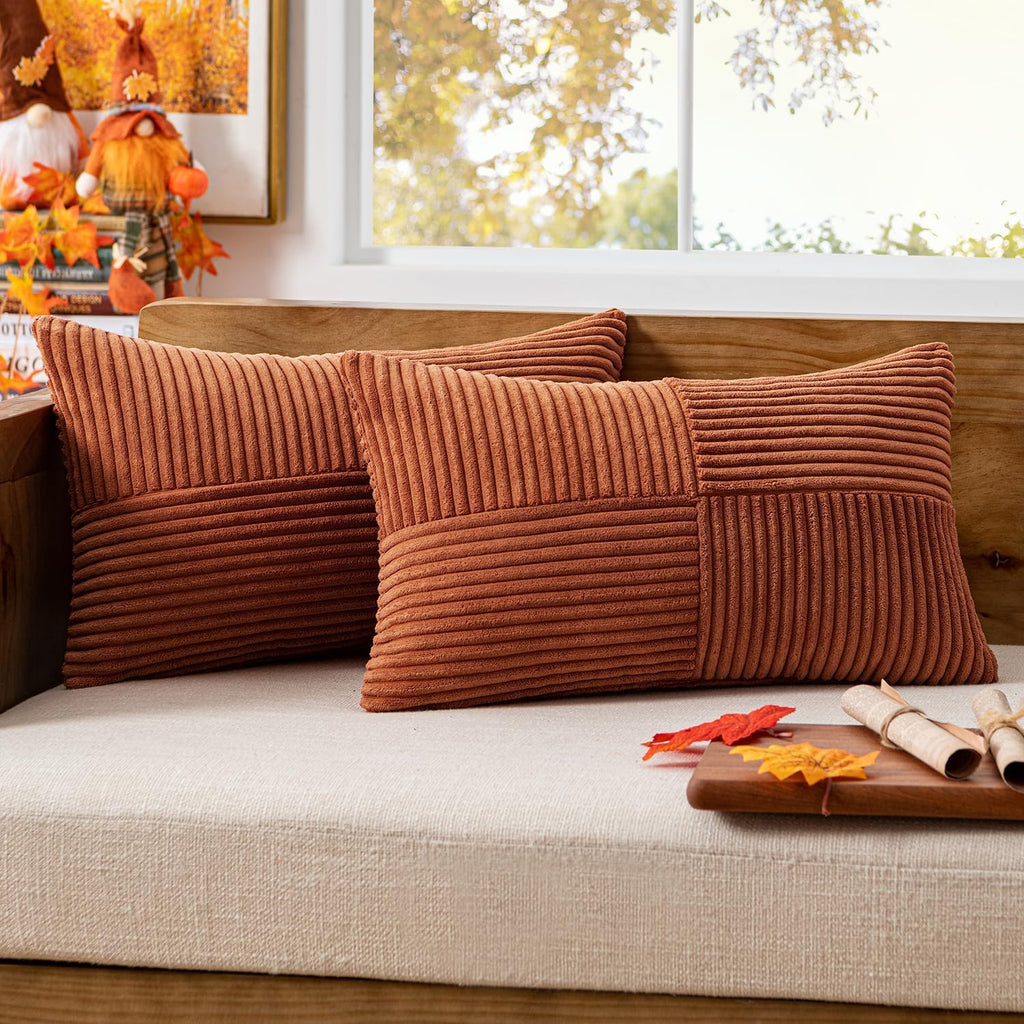 Black Decorative Throw Pillow Covers 18x18 Inch for Couch Bed Sofa Pack of 2 Boho Farmhouse Throw Pillows Soft Cross Corduroy Patchwork Textured Cushion Cases