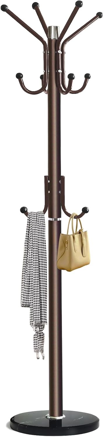 Modern Coat Rack Freestanding with Natural Marble Base & Sturdy Metal Frame, 11 Hooks Hall Tree for Jackets, Hats, Bags, Entryway Organizer for Bedroom, Living Room, Closet (11 hooks-Black)