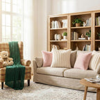Pallene Faux Fur Plush Throw Pillow Covers 18x18 Set of 2, Luxury Soft Fluffy Striped Decorative Pillow Covers for Sofa, Couch, Living Room, Cream White