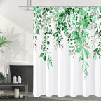 Grey Eucalyptus Shower Curtain, Watercolor Plant Leaves with Floral Bathroom Shower Curtain Set, Gray White, 72x72