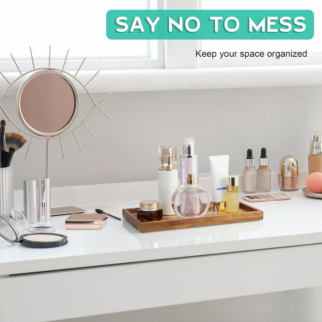 11.7" Bathroom Vanity Tray for Counter - Acacia Wood Decorative Tray for Toilet Tank Makeup Perfume Jewelry Catchall Coffee Table - Wooden Kitchen Countertop Organizer for Soap Dispenser