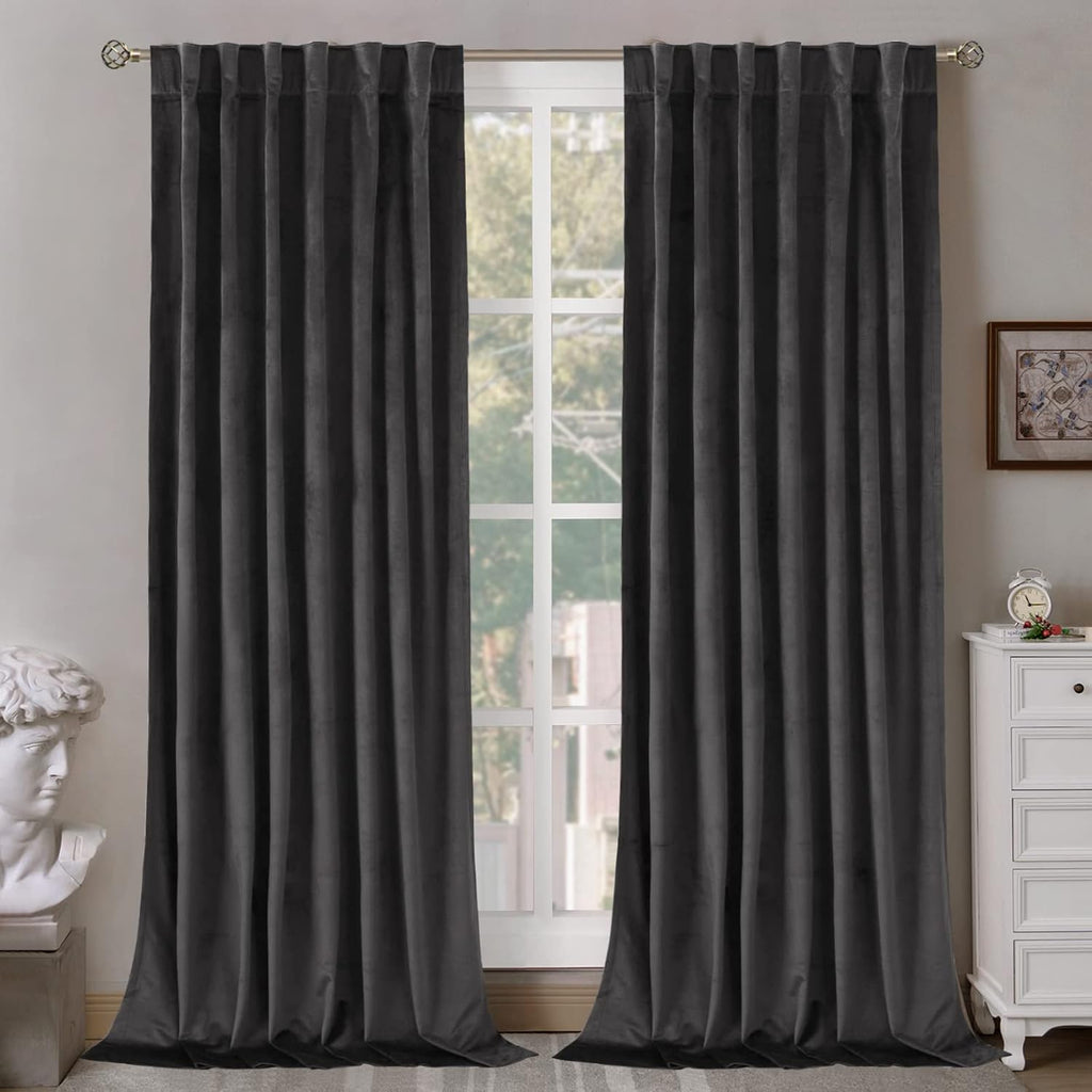 Green Velvet Curtains 84 Inch Length, Thermal Insulated Blackout Curtains Room Darkening Drapes with Back Tab and Rod Pocket for Living Room/French Door, Set of 2 Panels, 52 x 84 Inch