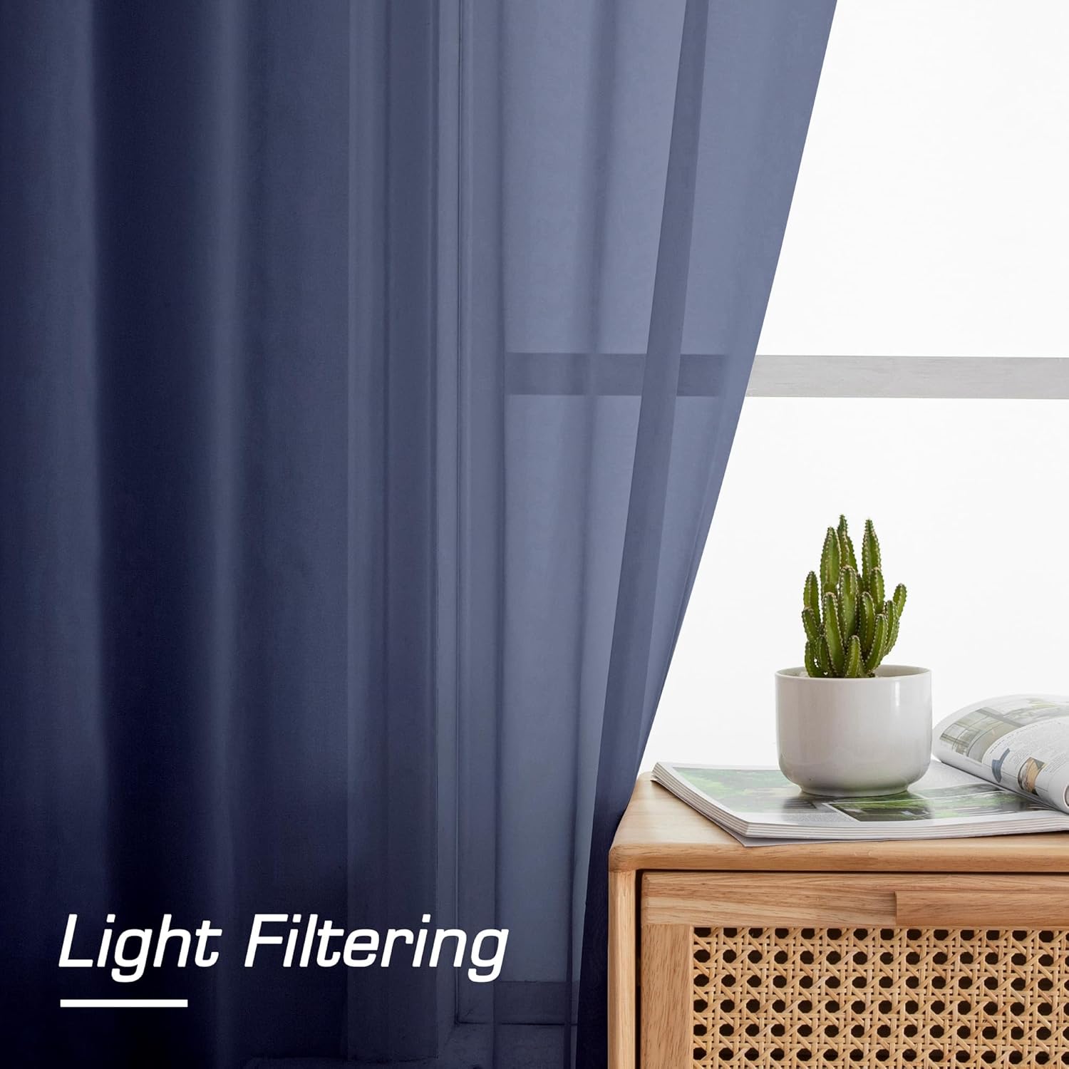 Sheer Navy Blue Curtains 84 inch Length 2 Panels Set, Airy Soft-Touching Rod Pocket Voile Drapes for Living Room/Bedroom, Each 40W x 84L