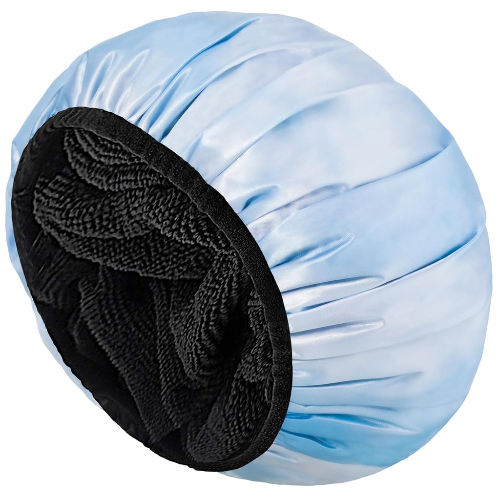Shower Cap,Terry Lined Shower Cap for Women Reusable, Triple Layer Waterproof Bath Cap, Extra Large for Women Long Hair(Black)