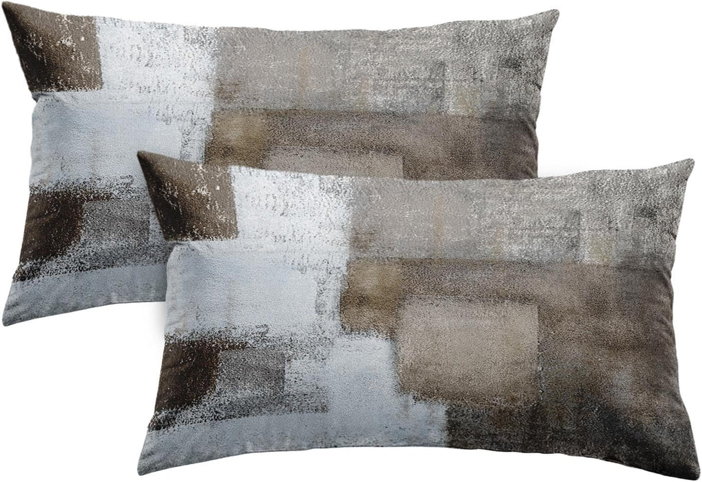 Emvency Set of 2 Throw Pillow Covers Modern Abstract Painting Blue White and Gray Decorative Sofa Pillow Cases Home Decor Standard Square 18x18 Inches Pillowcases