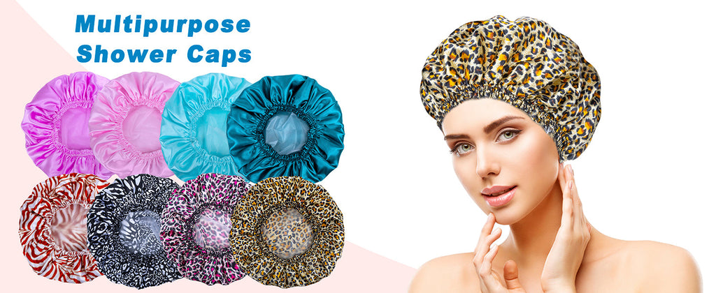 6 PCS Shower Caps for Women, Double Side Waterproof Shower Cap, Reusable Elastic Bath Caps for Shower, EVA Bathing Shower Caps, Bath Hair Caps - Candy Color