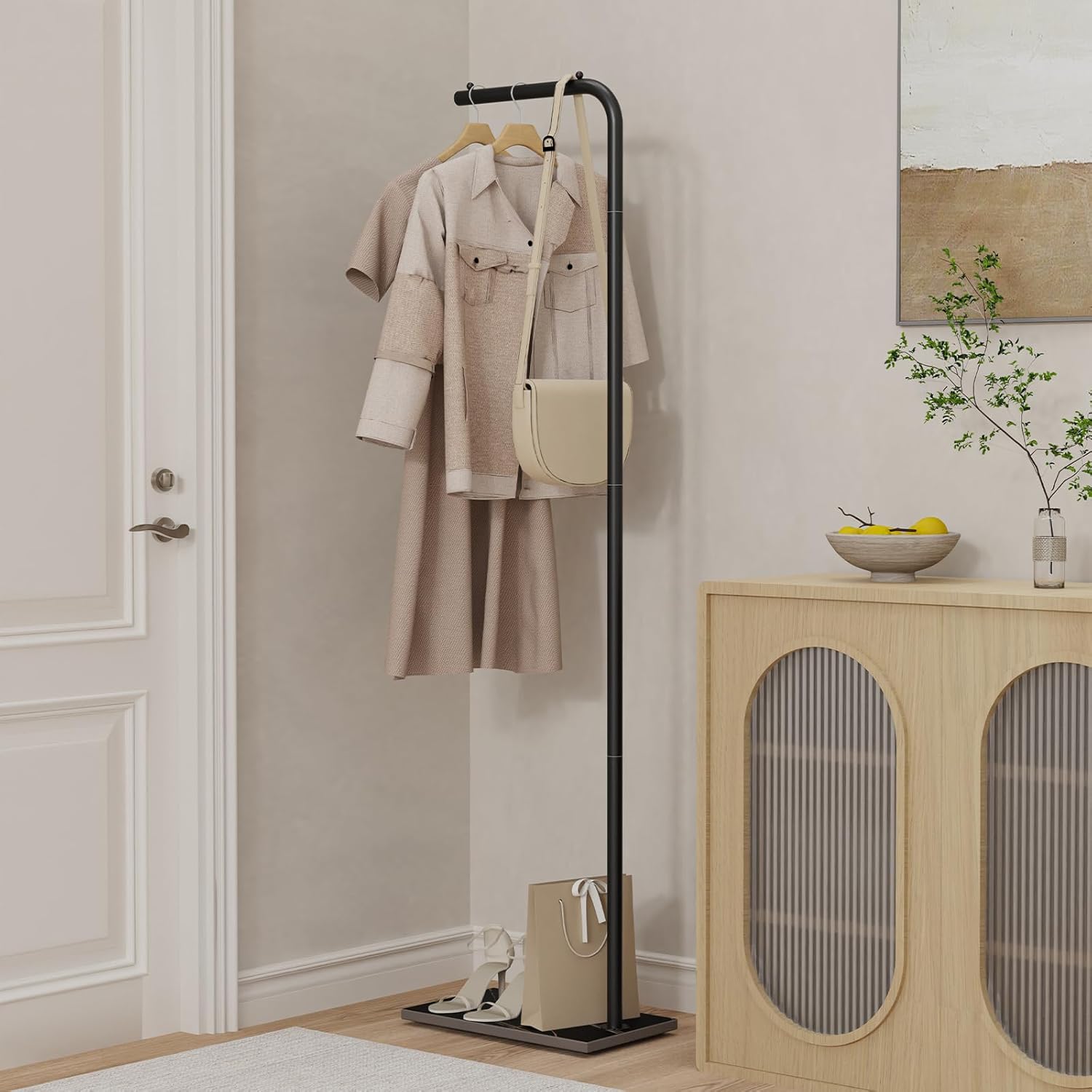 Metal Coat Rack Freestanding, Stable Clothing Rack with Rock Base, Coat Tree Suitable for Bedroom, Hallway, Office, 70.8 Inches High, Black